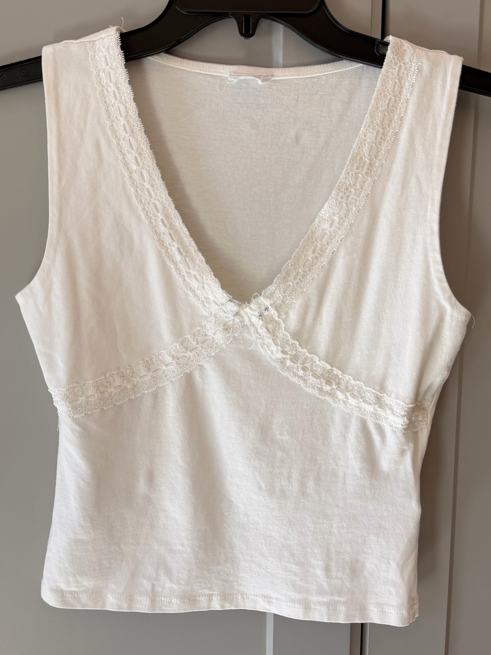 Cotton On White Lace Trim V Neck Tank Top Y2K Size M